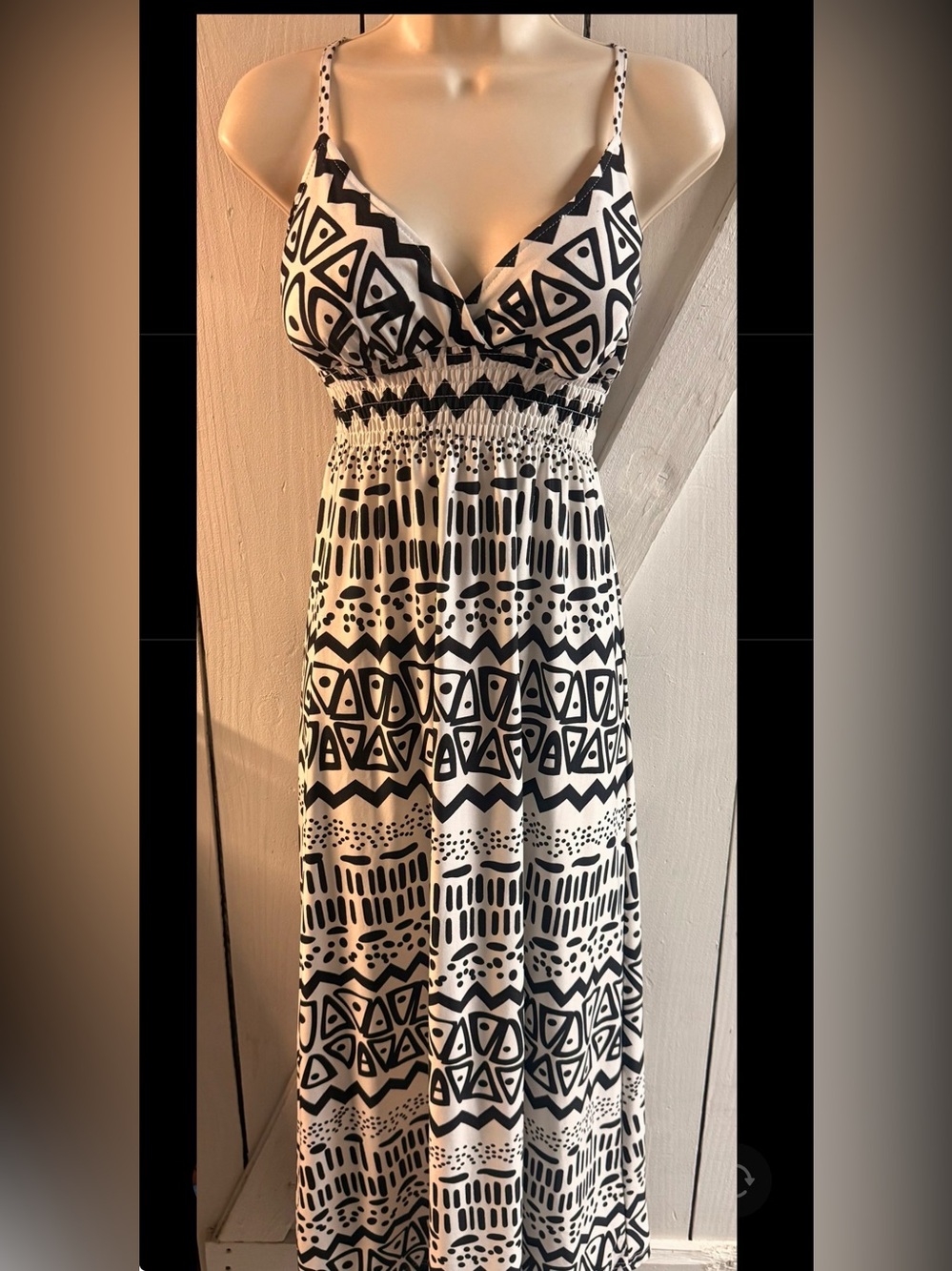 She's Cool Black & White Geometric Maxi Dress